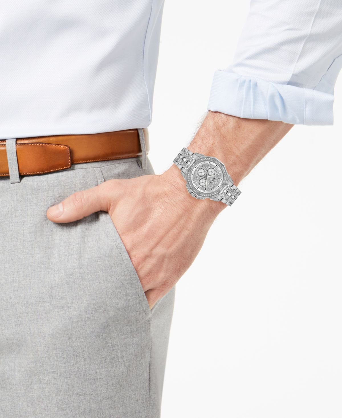 Bulova Men's Stainless Steel & Crystal-Accent Bracelet Watch 41.5mm