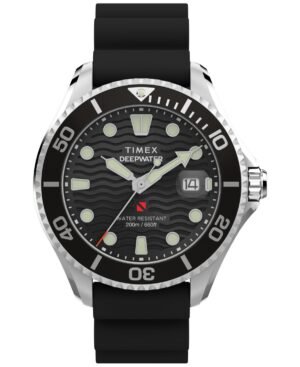 Timex Men's Quartz Analog Black Rubber Watch, 44mm