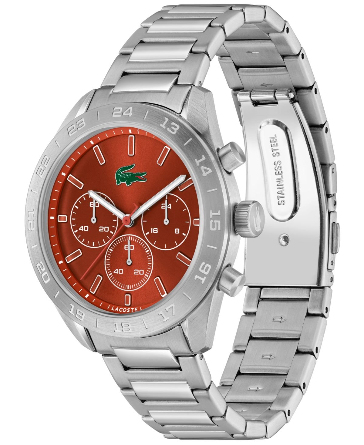 Lacoste Men's Quartz Boston Silver-Tone Stainless Steel Bracelet Watch 42mm