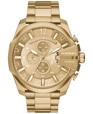 Diesel Men's Chronograph Mega Chief Gold-Tone Stainless Steel Bracelet Watch 59x51mm
