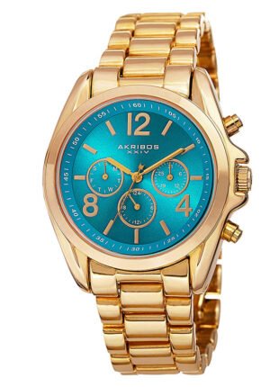 Akribos XXIV Multi-Function Blue Dial Yellow Gold-tone Ladies Watch AK760YGTQ