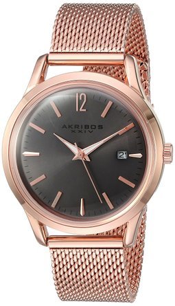 Akribos XXIV Ador Grey Dial Ladies Rose Gold Mesh Watch AK930GY
