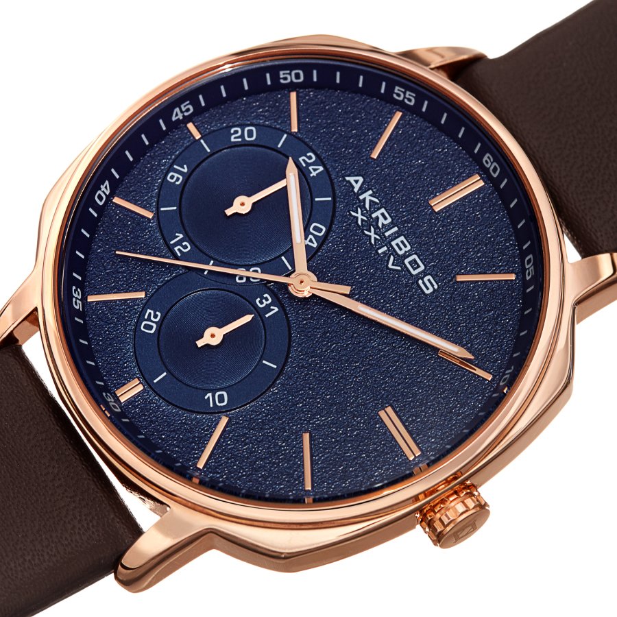 Akribos XXIV Quartz Blue Dial Brown Leather Men's Watch AK1022RGBR - Image 2