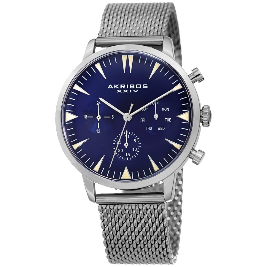 Akribos XXIV Blue Dial Stainless Steel Mesh Men's Watch AK1027BU - Image 4