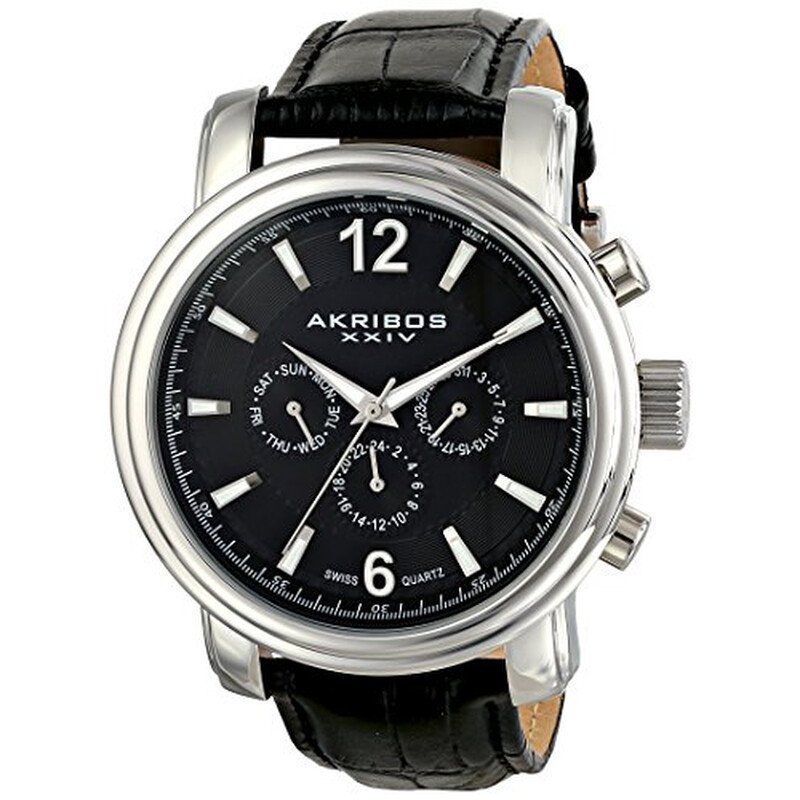 Ultimate Multi-Function Black Dial Black Leather Men's Watch 734SSB - luxury watch