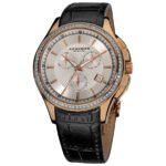 Grandiose Crystal Chronograph Rose Gold-tone Steel Black Leather Strap Men's Watch AK615RG - luxury watch