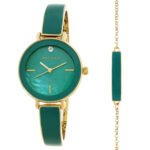 Anne Klein Quartz Green Mother of Pearl Dial Ladies Watch and Bracelet Set AK/3620GNST
