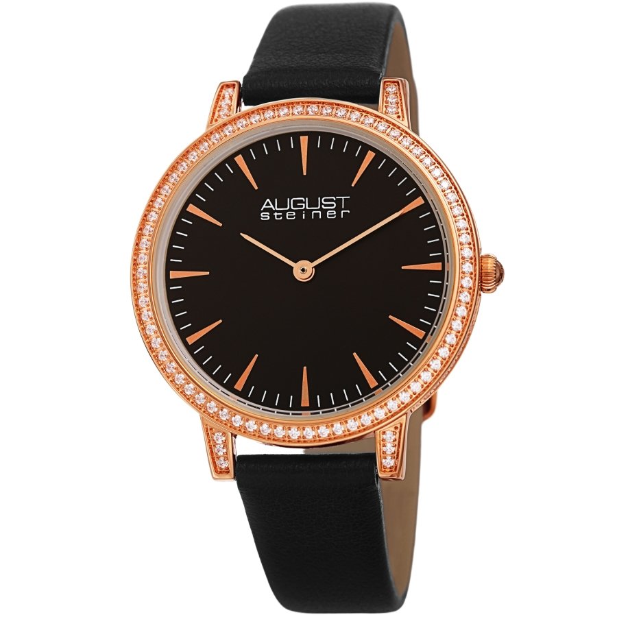 August Steiner Quartz Crystal Black Dial Ladies Watch AS8274BKR