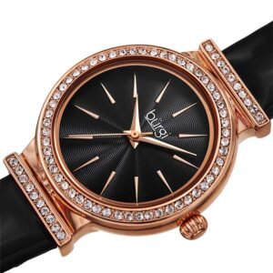 Burgi Black Dial Black Leather Ladies Watch BUR230BK