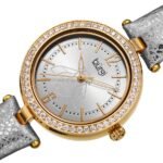 Burgi Crystal Silver Dial Silver Leather Ladies Watch BUR235YG