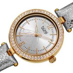 Burgi Crystal Silver Dial Silver Leather Ladies Watch BUR235YG