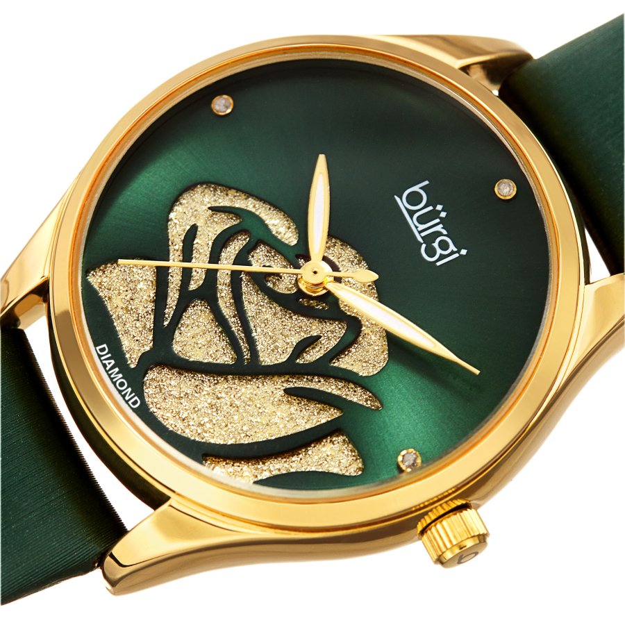 Burgi Diamond Accented Flower Quartz Green Dial Ladies Watch BUR189GN - Image 2
