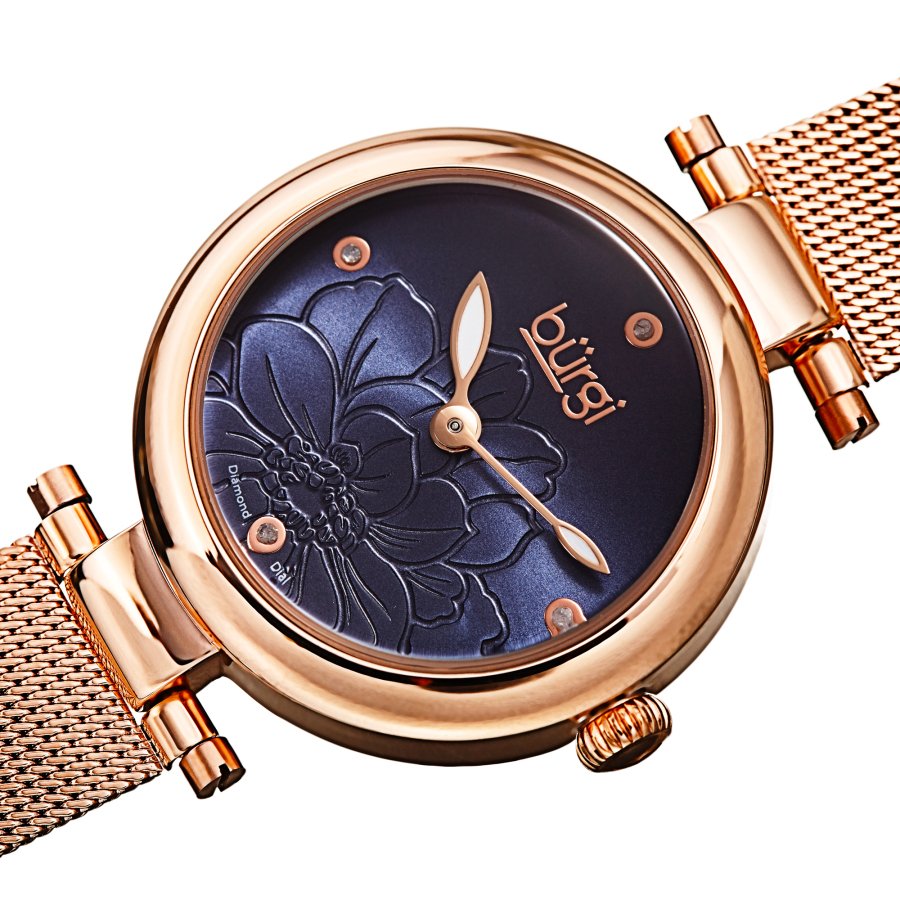 Burgi Flower Marker Quartz Diamond Blue Dial Ladies Watch BUR260RGBU - Image 2