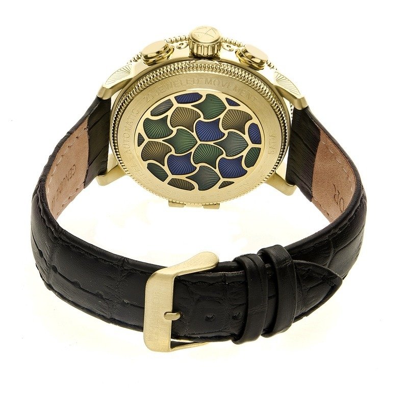 Aura Custom Vitreous Enamel Semi-Skeleton Dial Gold-tone Steel Case Men's Watch HR3502 - luxury watch
