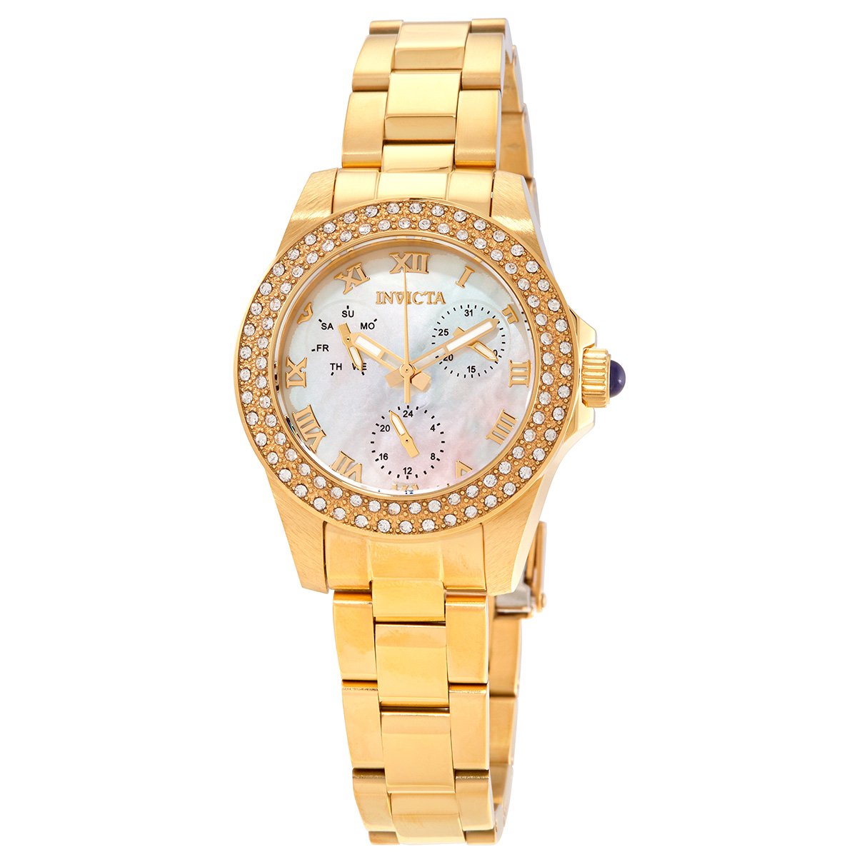 Invicta Angel Quartz Crystal White Mother of Pearl Dial Ladies Watch 28481
