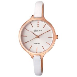 Herlev Slim Rose Gold-tone Case White Leather Diamond Accents Ladies Watch JE2100-09-001 - luxury watch